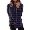 Women's Fashion Casual Long Sleeve Plaid Round Neck Top