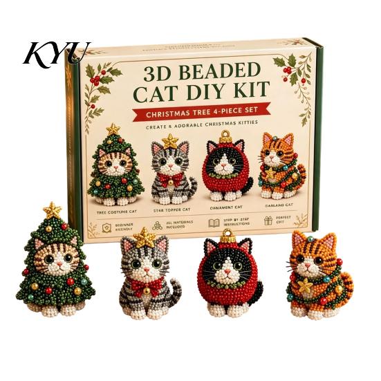 Parent Child Interactive Activity 3D Beaded DIY Kit, Lifelike Christmas Animal Beading Craft Set, Set for Kids Handmade Easy Embroidery Kit And Adults