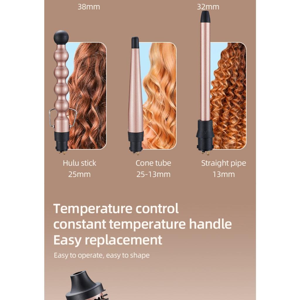 5-in-1 Interchangeable Curling Iron Set -Create Deep Waves, Banana Curls, Afro Curls with Detangling Paddle Brush, Multifunctional Hair Styling Tool