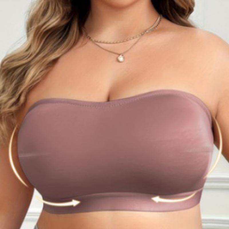 Solid Simple Strapless Side Buckle Bandeau Plus Size Thin Wireless Seamless Bra