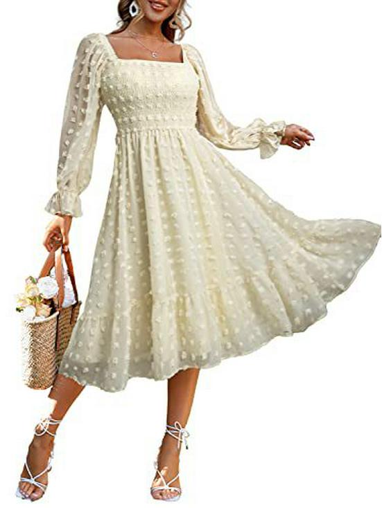 

European & American Bohemian Floral Maxi Dress - Square Neck, Long Puff Sleeves, Flowy Casual Style. L