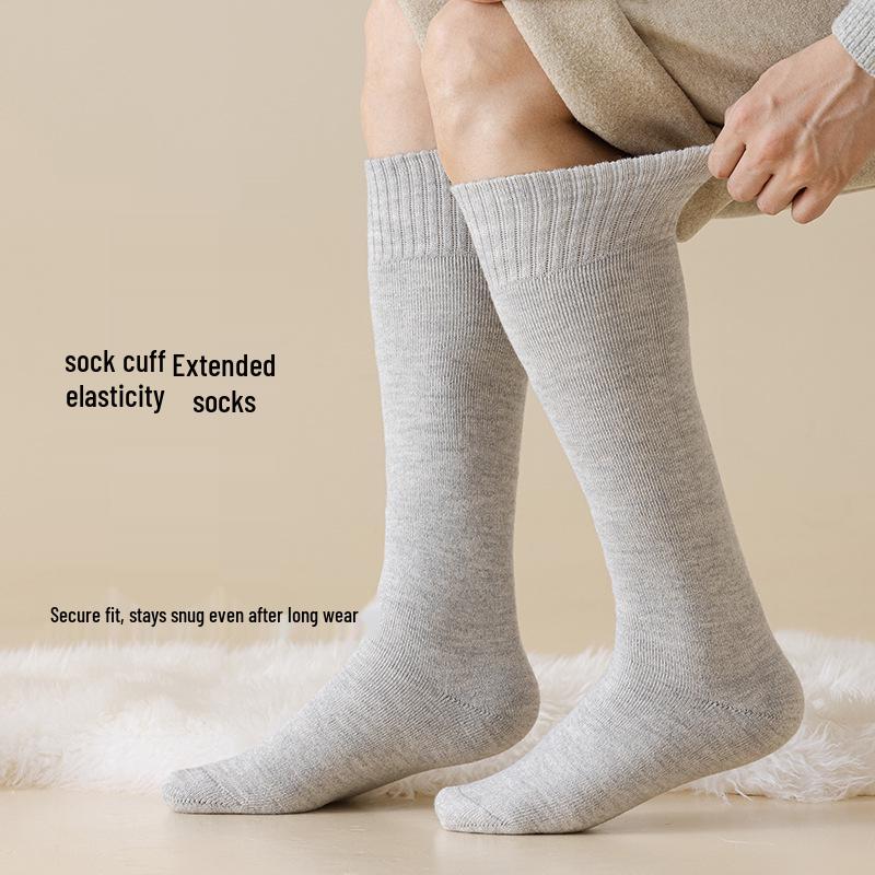 Men's Wool Knee-High Socks: Warm Fleece-Lined, Thick Terry Loop for Autumn/Winter.