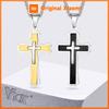Vnox Chunky Three Layered Cross Necklaces for Men, Black Silver Color Stainless Steel Bold Faith Cross Pendant,Hip Hop Necklace