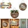 Neues 2D Flaches 2D Rundes Willkommensschild Katzenaufdruck Blumendruck Hängendes Holzschild Warmes Zuhause Retro-Stil Wandschild Heimdekoration