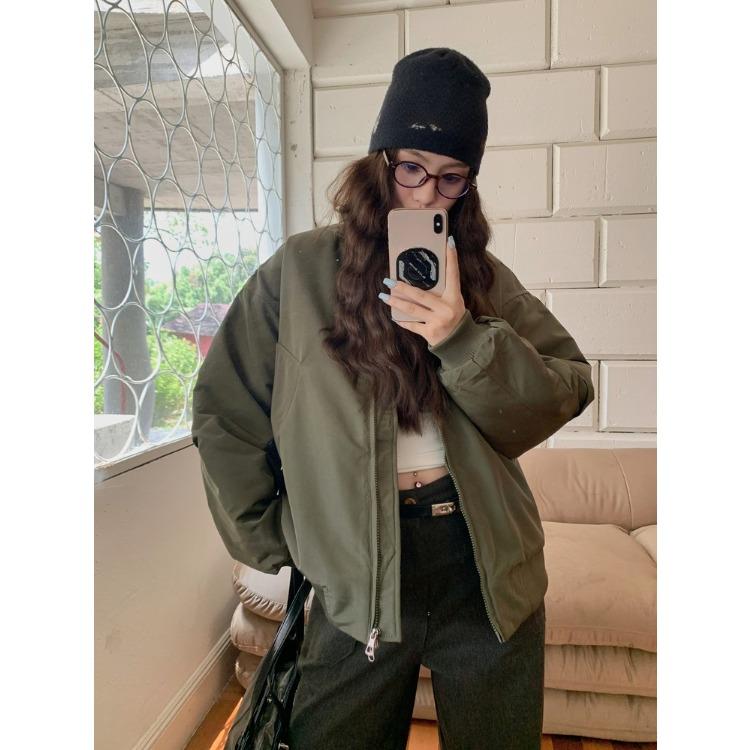 Retro Couple Pilot Bomber Jacket Women Winter Padded Baseball Coat High Street Vintage Cotton Jacket