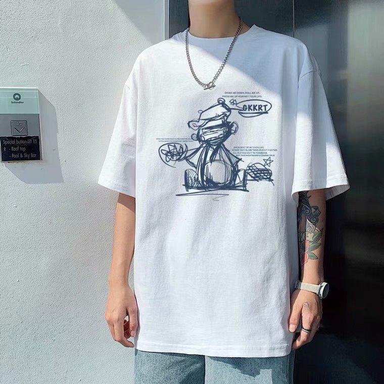 Мужская летняя повседневная футболка с коротким рукавом и принтом в стиле граффити в стиле хип-поп, топ M белый