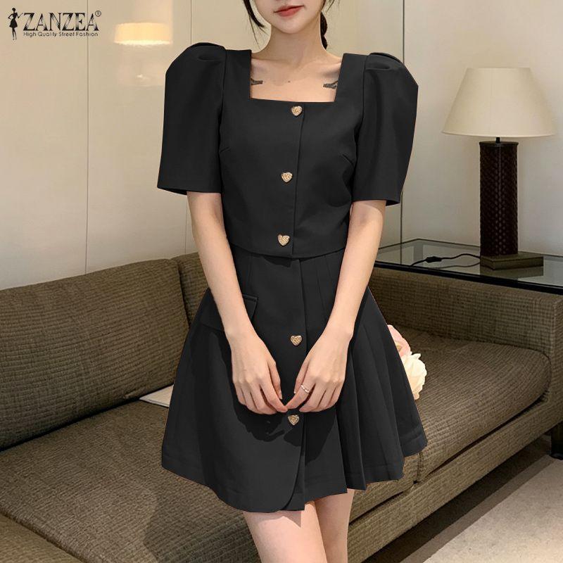 ZANZEA Women Casual Short Sleeve Blouse and Short Skirts Elegant Two Piece Suit Sets