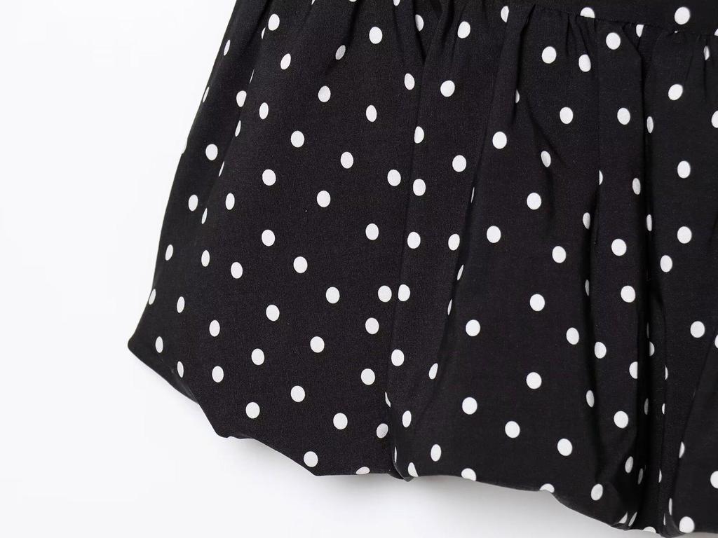 Polka Dot One-Shoulder Pleated Super Short Dress with French Design
