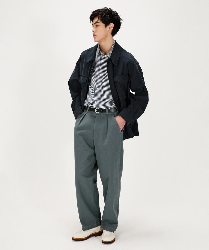 SHIRTER Cotton Drill Wide Chino Pants (Slate Blue)