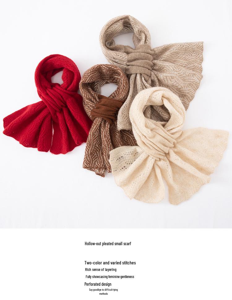 Women's 100% Cashmere Color Block Scarf: Autumn/Winter Style, Neck Protection, Perforated Knit, Hollow Out Design