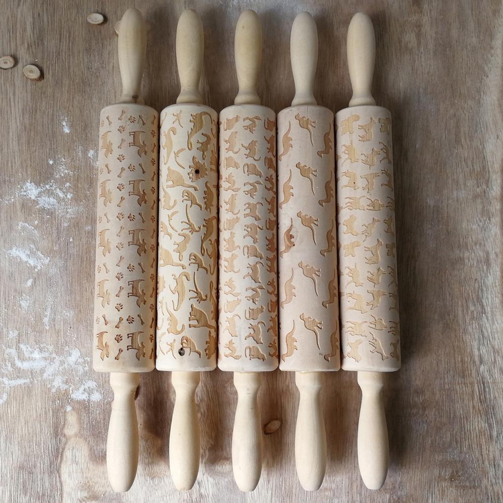 Cartoon Animal Embossing Rolling Pin Baking Cookies Biscuit Fondant Cake Engraved Roller