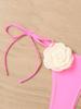 2025 European & American Color Block Rose Bandeau Tie-Up Split Bikini Swimsuit