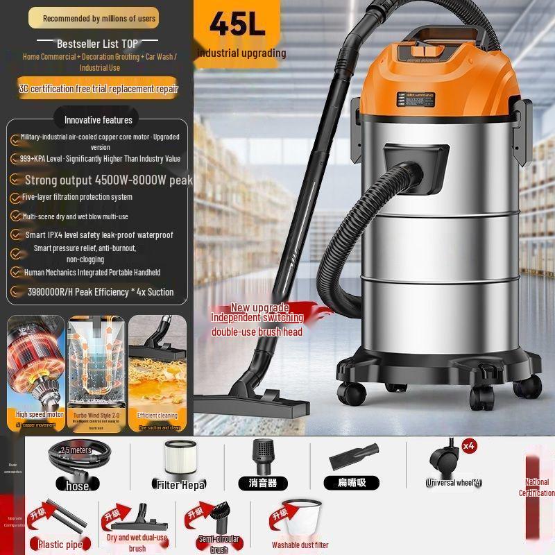 High-Power Home & Car Vacuum: Industrial Suction for Floors, Carpets, Renovations, and Grouting