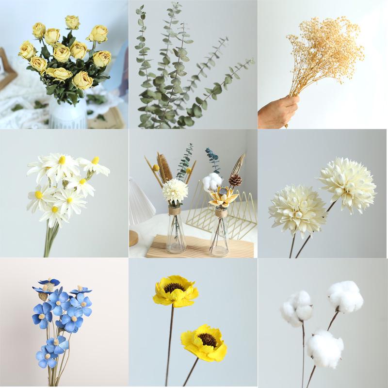 Yunnan Dried & Immortal Flowers Bouquet: Baby's Breath, Roses, Forget-Me-Nots for Home & Homestay Decor