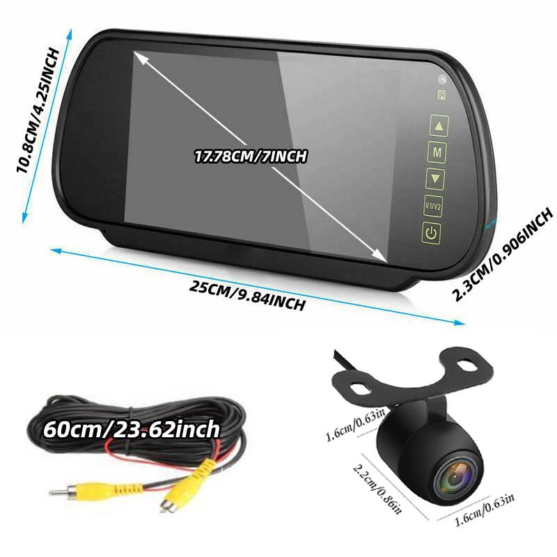 7inch Mirror Monitor+Backup Camera Set Parking Assistant Vehicle Night Vision with 6m Video Cable - Universal Fit for Truck