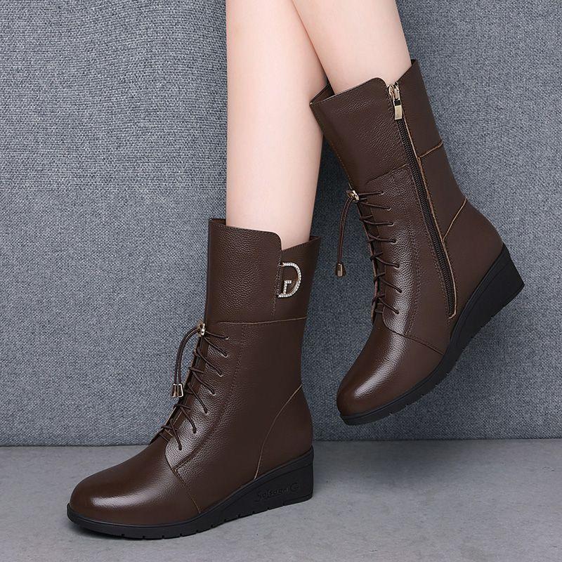 Fashion Round Toe Fleece-Lined Mid Calf Shoes Woman Fashion 2025 Footwear Comfortable and Elegant Boot Pu Y2k Half High Boots for Women