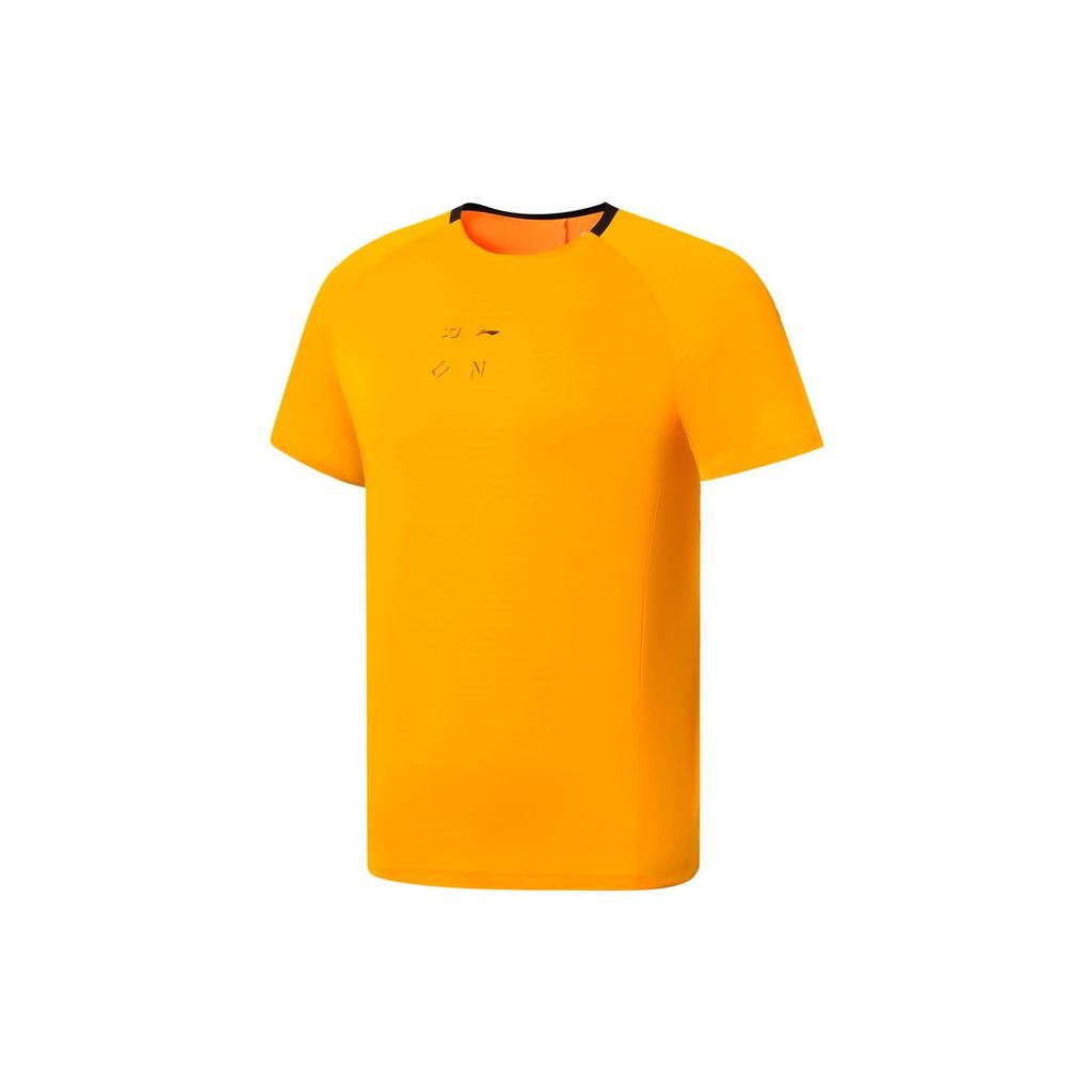 Li Ning Running Collection T Shirts Men's Orange Crew Neck Moderate Straight Fit ATSS557-4