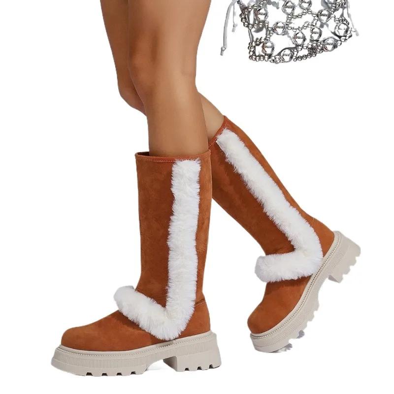 

Модные классические полусапоги женские 2024 обувь больших размеров женские современные женские сапоги круглый носок массивный каблук слипоны теплая обувь женская 42