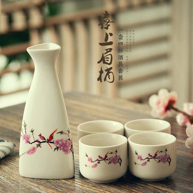Japanese Porcelain Vintage Ceramic Pot Flagon Liquor Spirits Cups Set Kitchen Dining Bar Drinkware Japanese Sake Wine Set