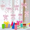40pcs Birthday Party Decoration Spiral Pendant Pink Bow Birthday Spiral Tag Hanging Decoration and Props