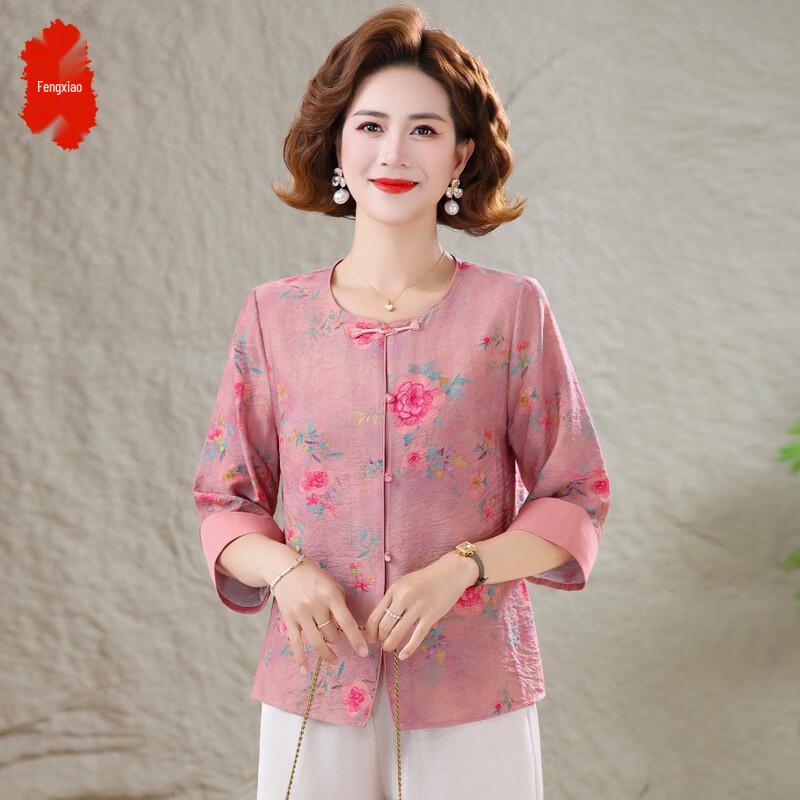 Chinese Style Floral Summer Top for Middle-Aged Women 5XL