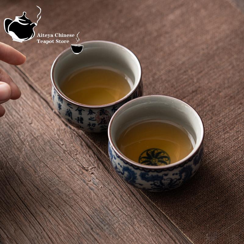 Antique Blue and White Tea Cup, Ceramic Master Cup, Large Tea Bowl, Single Kung Fu Tea Set, Chinese Tea Cup