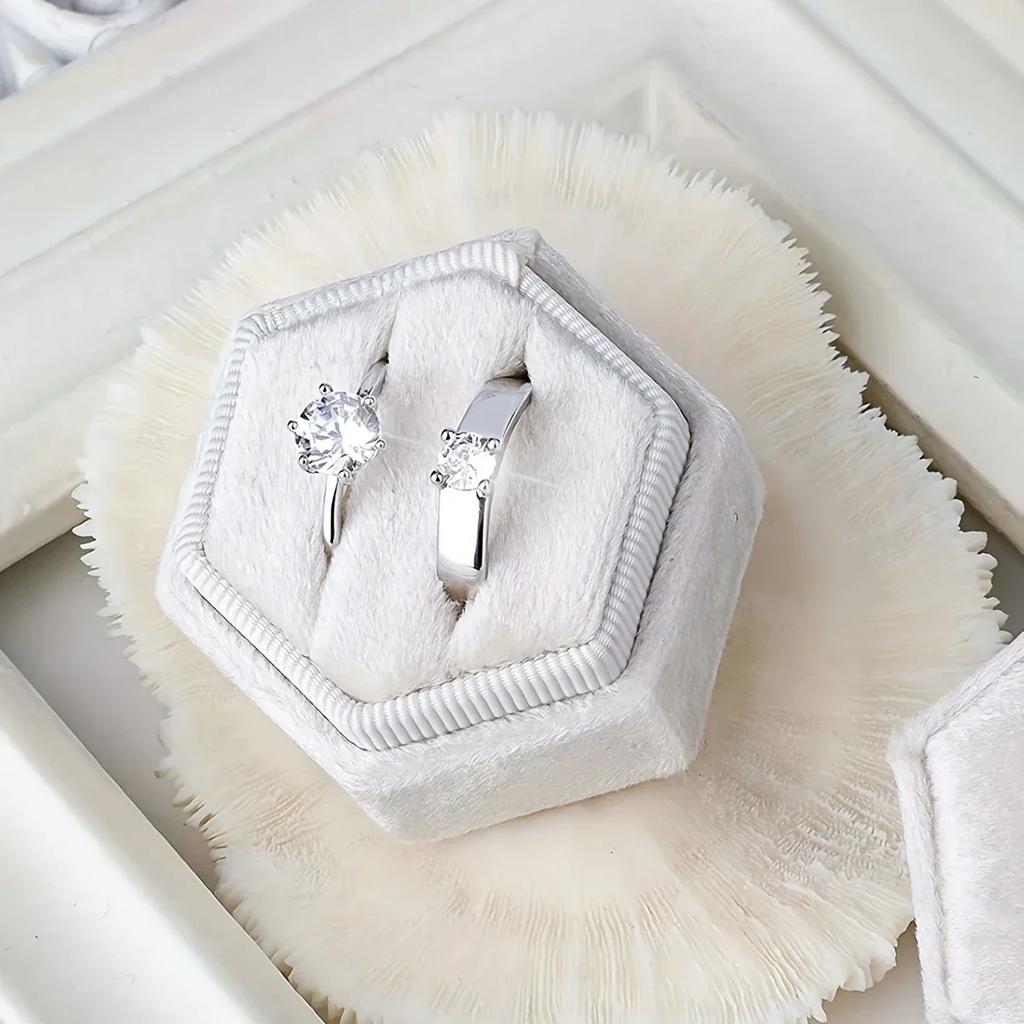 1 Stück-Vintage Sechseckige Schmuck Doppelringbox Leere Box Verlobung Hochzeitszeremonie Valentinstag Geschenk Organizer