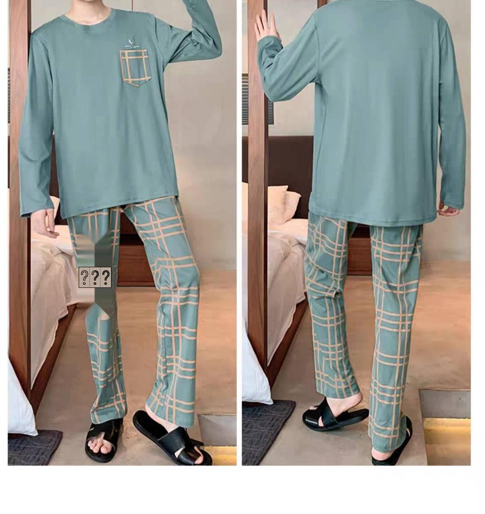 Men's Long Sleeve Pajamas Set - Spring/Autumn Style, Plus Size, Suitable for Teens and University Students, Indoor/Outdoor Wear
