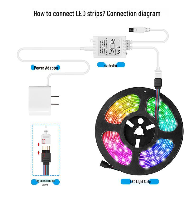 12V RGB Gradient LED Light Strip, Self-Adhesive, Super Bright, Seven-Color, Remote-Controlled, Ideal for KTV & Home Decor.