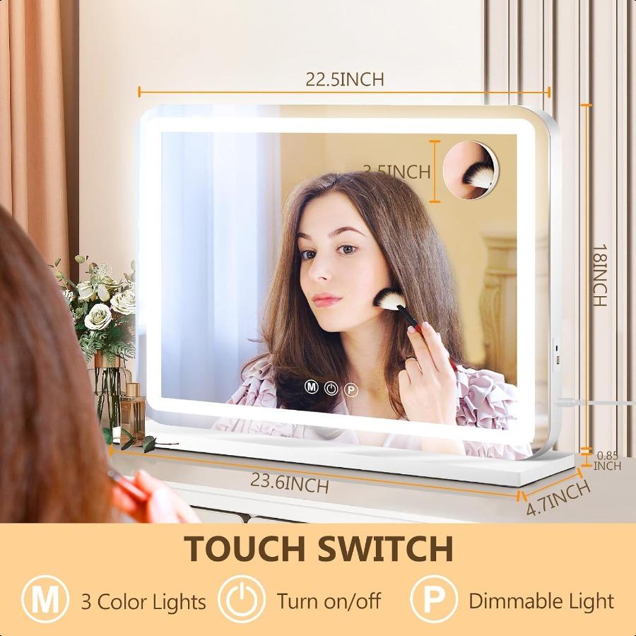 

Зеркало для макияжа с подсветкой Светодиодное зеркало для макияжа Зеркало для макияжа с подсветкой с 3-цветной регулируемой подсветкой Умное сенсорное управление Алюминий United States