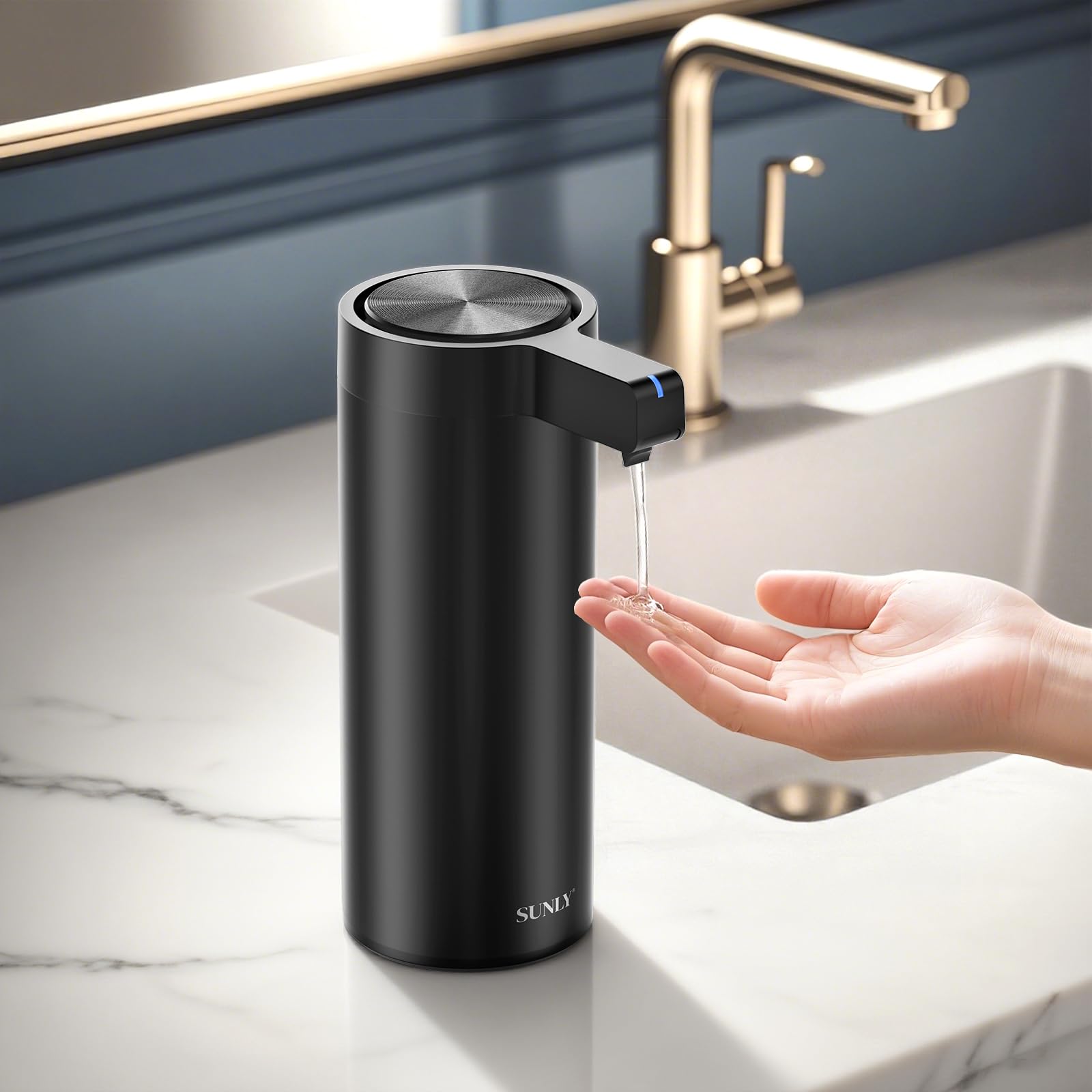 SUNLY Automatic Soap Dispenser, Compatible with Liquid Detergent and Dishwashing Detergent, 3-Level Dispensing, High-Sensitivity Sensor, Quiet Design,