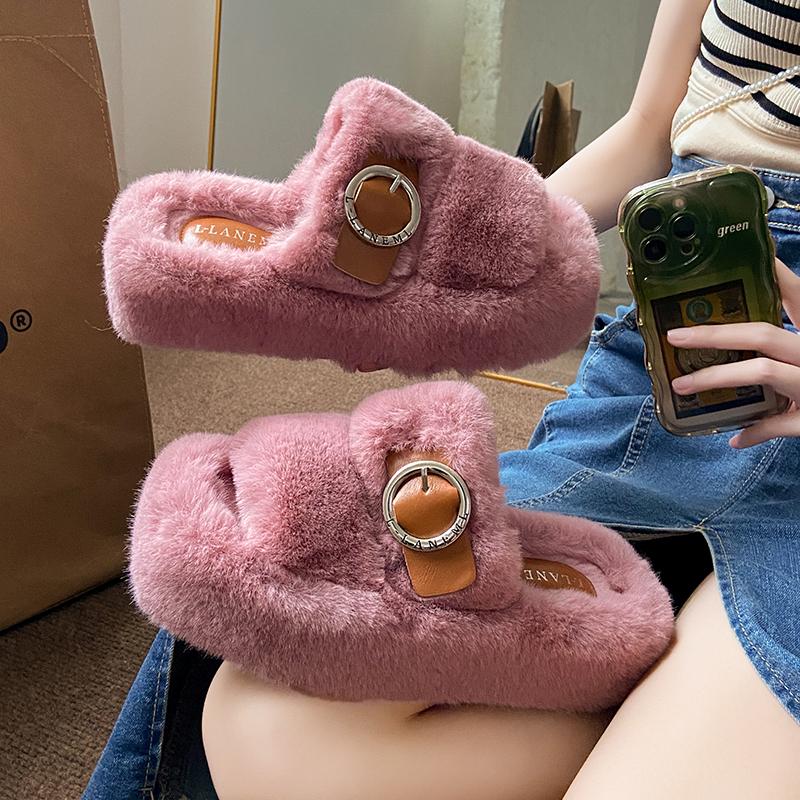 Women Slippers Thick Bottom Double Slippers  Autumn/Winter New Style Korean Shoes Women Soft Bottom Cotton Home Slides Women