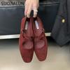 Fashion SUOJIALUN 2024 New Brand Women Flat Shoes Fashion Round Toe Ladies Elegant Red Mary Jane Shoes Soft Flat Heel Dress Ballerinas S