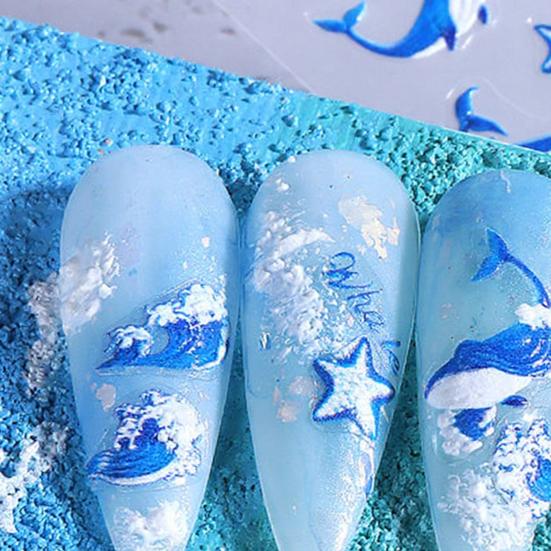Ocean Theme Nail Art Stickers Summer Blue Whale Jellyfish Coral Starfish Manicure Decoration Decals DIY Home Nail Salon Accessories