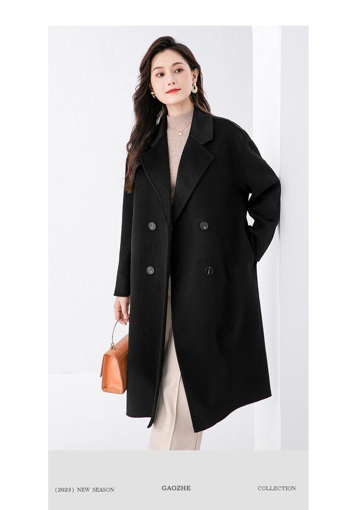 Women's Mid-Length Double-Sided Cashmere Melton Coat, 2025 Autumn/Winter Collection.
