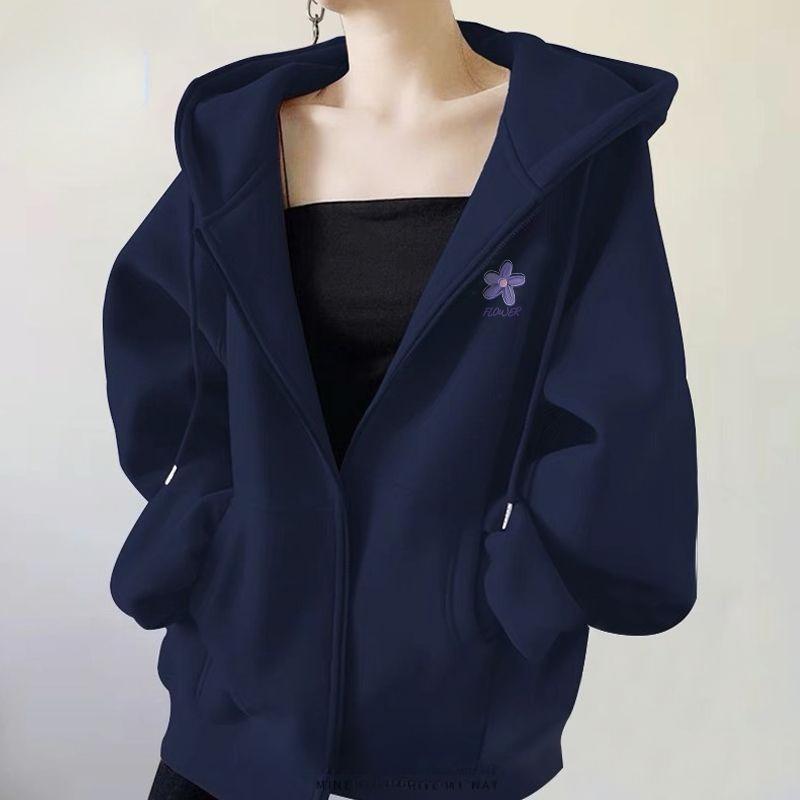 Sudadera con Capucha Morada Mujer Casual Chaqueta con Cremallera Moda Primavera Otoño Ropa Exterior