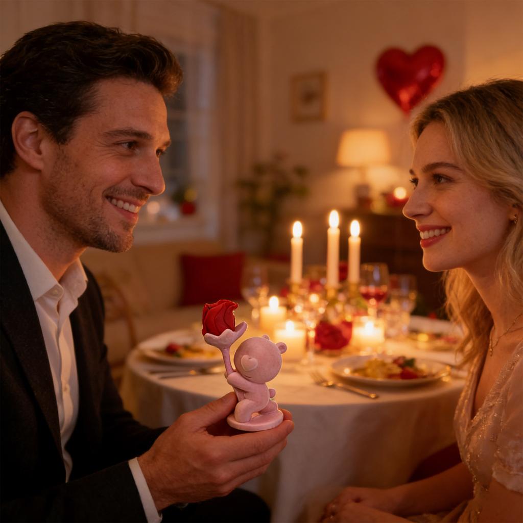 Valentine's Day Bear Figurine | Decorative Animal Art Flocked Desktop Ornament