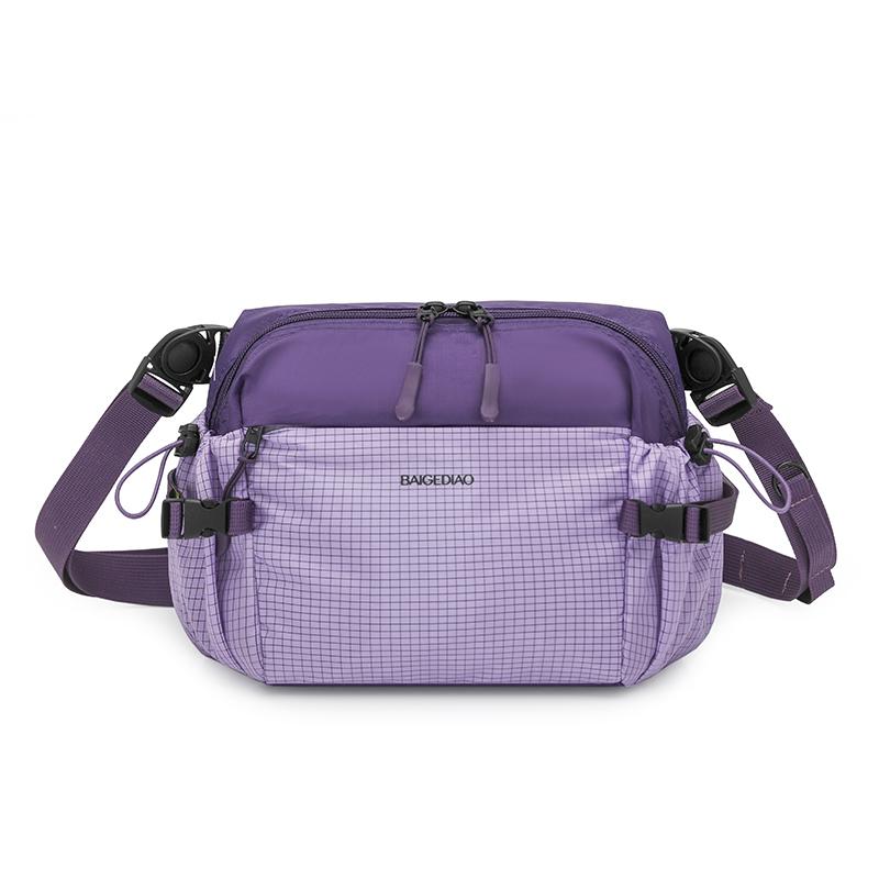 Colorblock Nylon Crossbody Bag with Grid Pattern Front Pocket Casual Sling Purse for Daily Travel