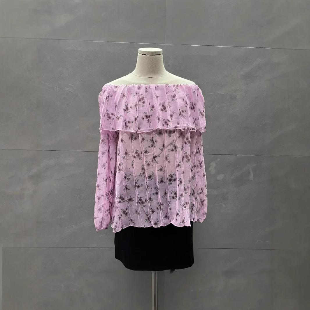 

Нишевая шифоновая блузка на одно плечо с цветочным принтом - Женская модная, свободная, стройнящая, универсальная блузка S (~47.5kg)