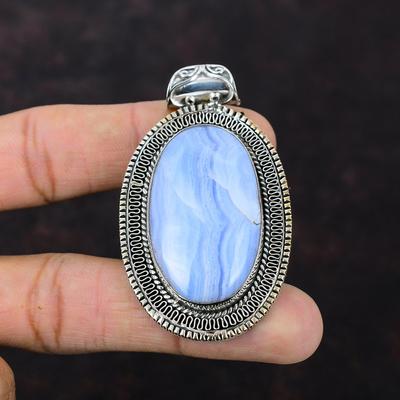 Blauer Spitzenachat Anhänger 925 Sterling Silber Anhänger Vintage Anhänger Blauer Spitzenachat Edelstein Schmuck Handarbeit brandneuer Anhänger Geschenk für Sie