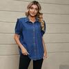 Women's Fashion Casual Summer Spring Solid Color Print Short Sleeve POLO Neck Blouses & Shirts