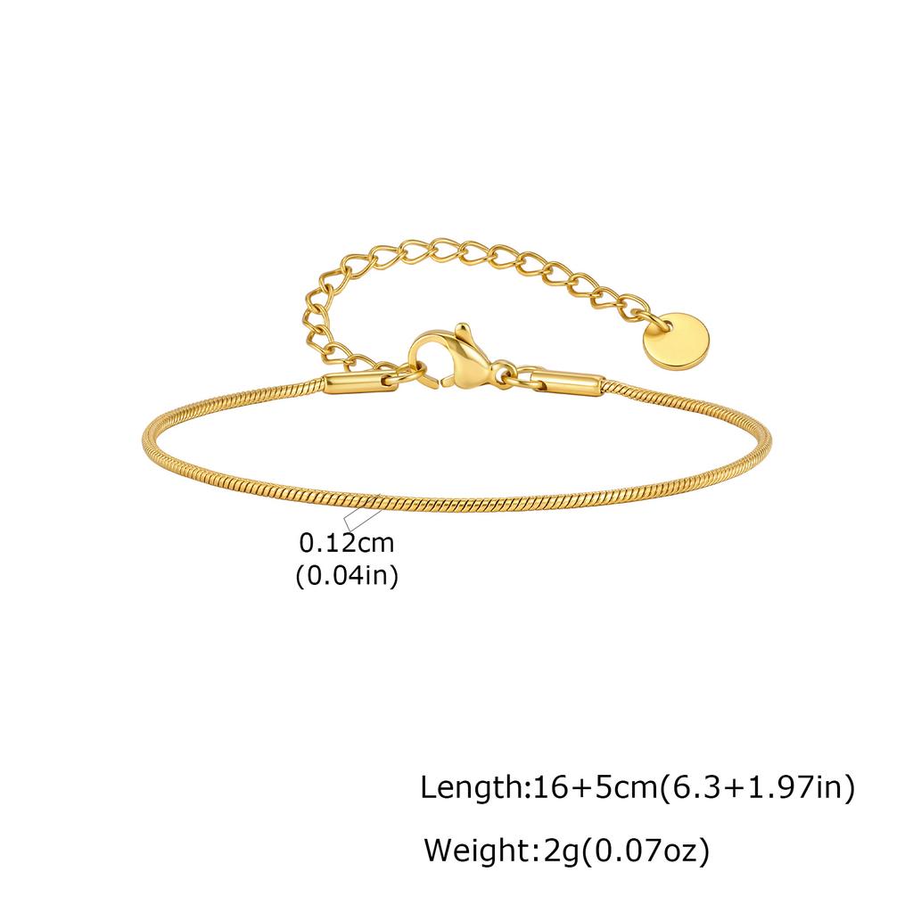 Snake Chain Bracelet for Women Stainless Steel Round 1.2mm 2mm Non-tarnish Waterproof Minimalist Stacking Jewelry