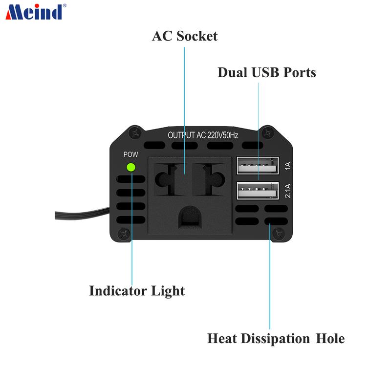 Meind Portable 150w car inverter 12v to 220v power inverter for car