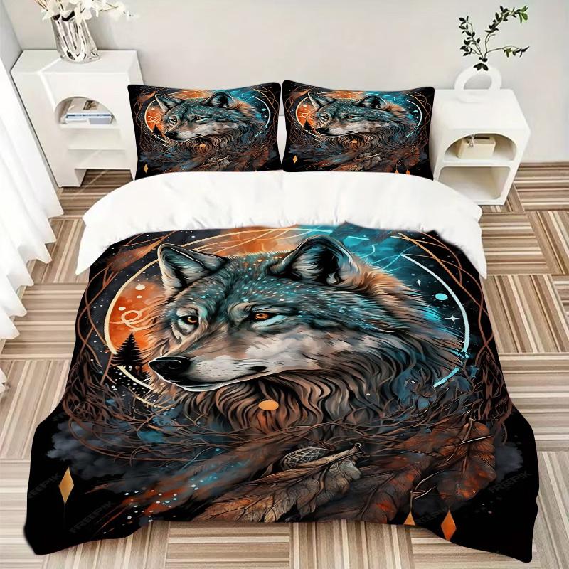 3pcs Nature's Spirit Animal Wolf Printed Bedding Set, Soft and Comfortable Quilt Cover for Bedroom, Guest Room