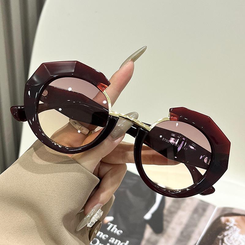 Large Frame Round Glasses Uv-Proof Women'S Sunglasses Personalized Tortoiseshell Trendy Sunglasses