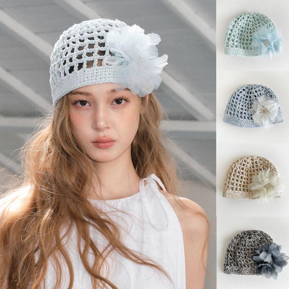 Bohemian Style Crochet Flower Hat Handmade Hollow Out Knitted Hat Retro Weave Cap  Girls