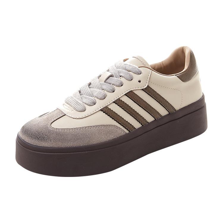 Leather Women's New Versatile and Thin Thick-soled Color Matching Comfortable Sports and Leisure Board Shoes