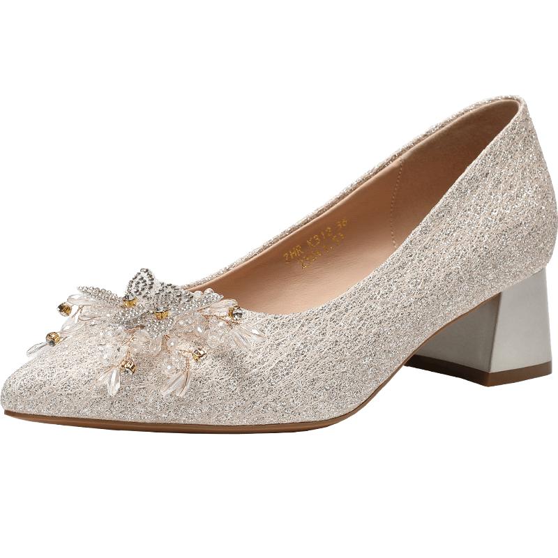 ZHR Women s Chinese Style Pointed Toe Block Heel Wedding Shoes 38