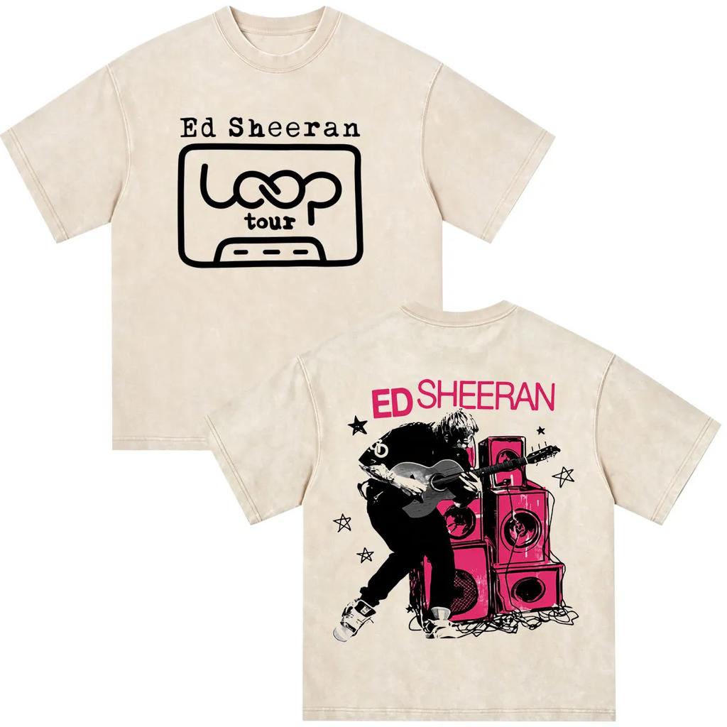 Ed Sheeran Loop Tour 2026 Vintage Washed T-shirts Fans Gifts Men's Women Clothing Fashion Hip Hop Oversized T Shirts17