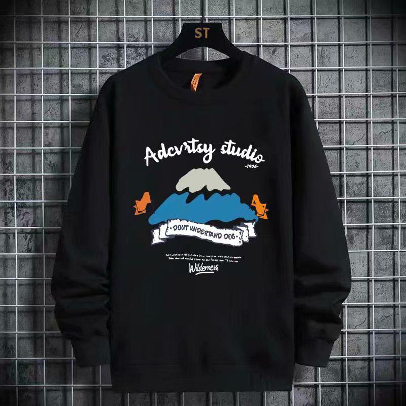 2025 Unisex Crew Neck Loose Long Sleeve Solid Color Sweatshirt for Autumn and Winter 4XL чёрный